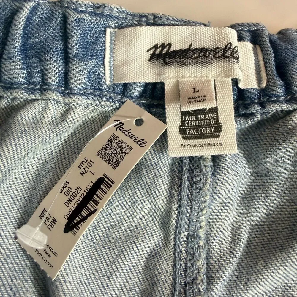 MADEWELL Pull-On Track Pants In Airy Denim L Faded Horizon Relaxed NWT B84